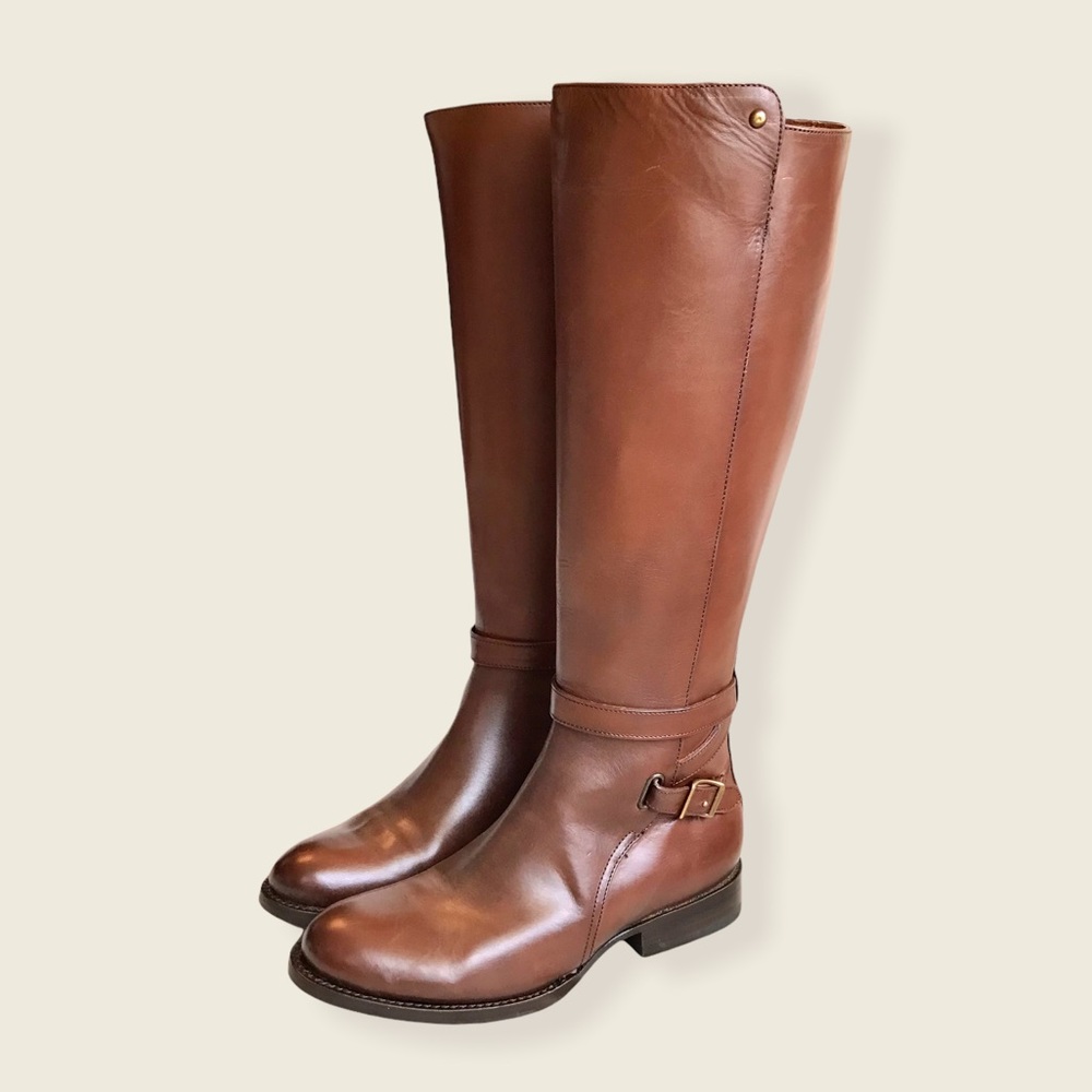 Frye Jordan Strap Cognac Leather Tall Riding Boots - Picture 14 of 14